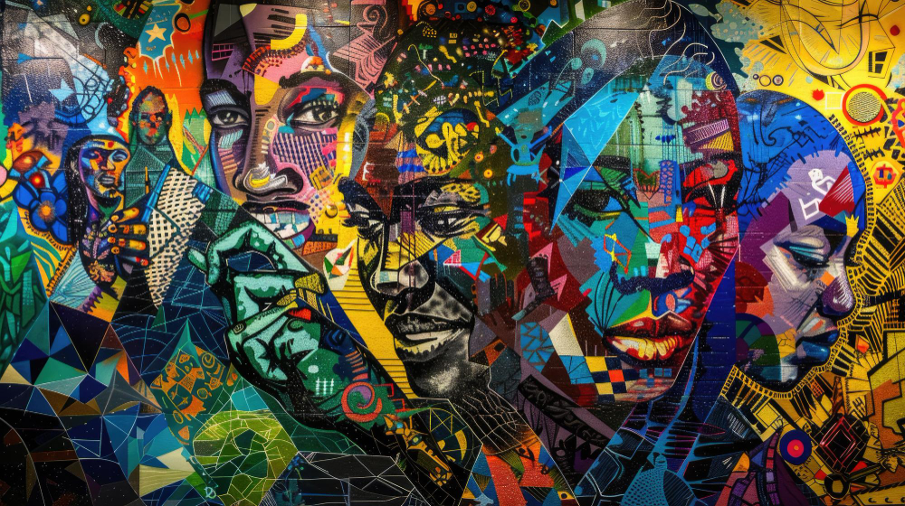 The mural painted by pupils along the assembly ground